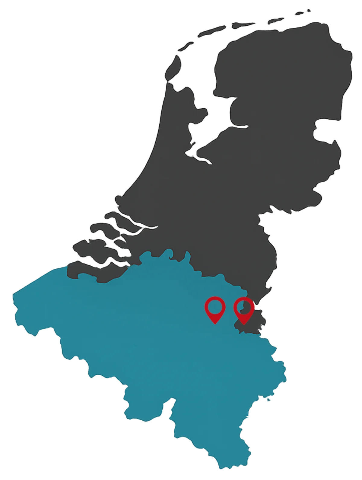 Kaart met de twee vestigingen van Office Capital in Hasselt en Maastricht-Airport